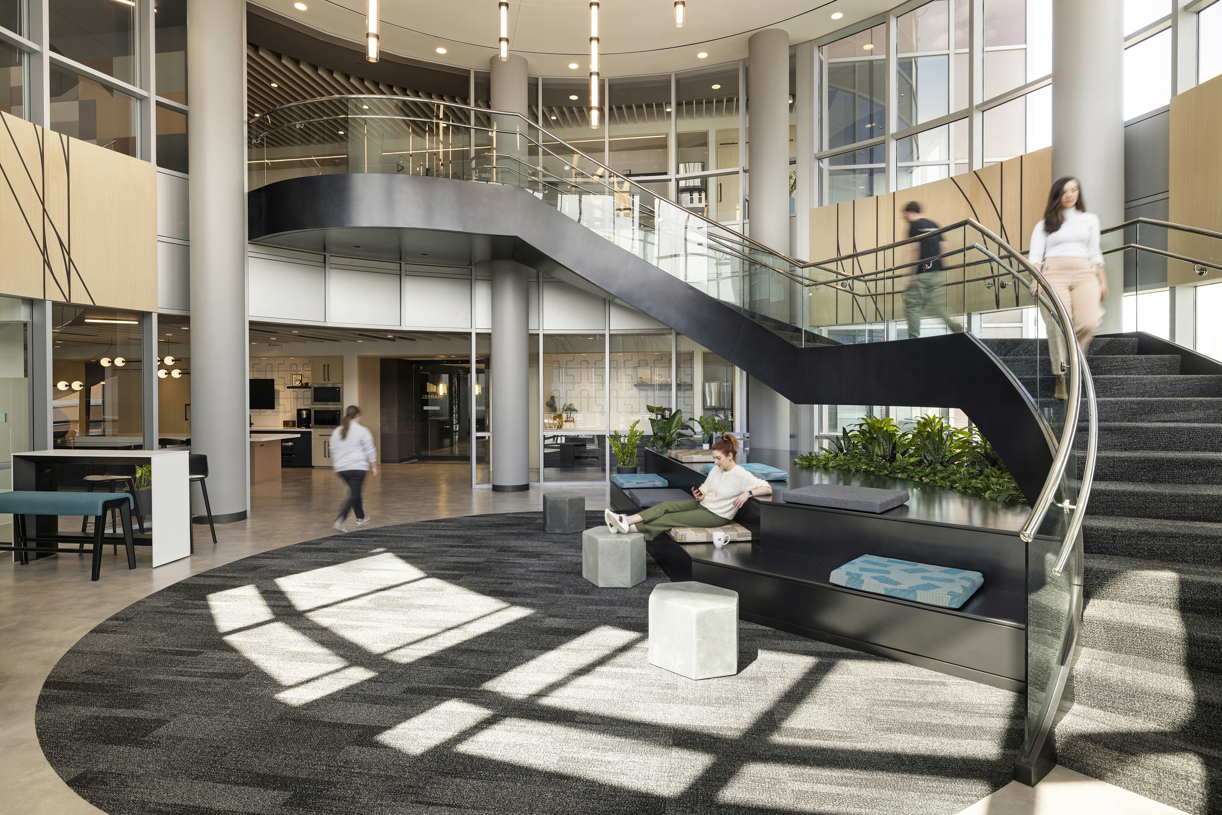 Acoustic ceiling baffles and wall panels for Omaha office