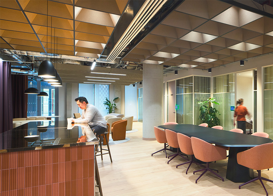 Event space at Gleeds London HQ featuring Acoufelt Castillo Acoustic Ceiling Tiles