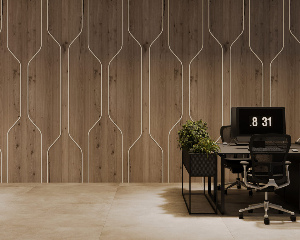 Spine Wall Panels, Pipeline A | Shadow Oak, White | Premier, WoodGrain Collections