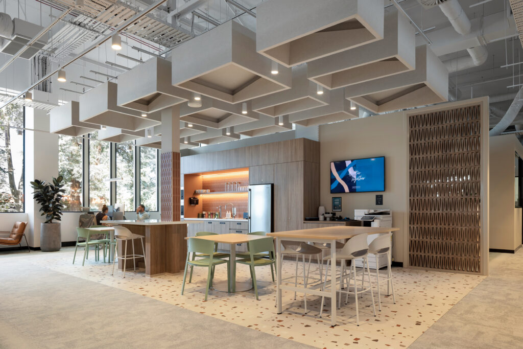 Waterman Moorabbin workplace interior with Acoufelt suspended Blox acoustic ceiling clouds