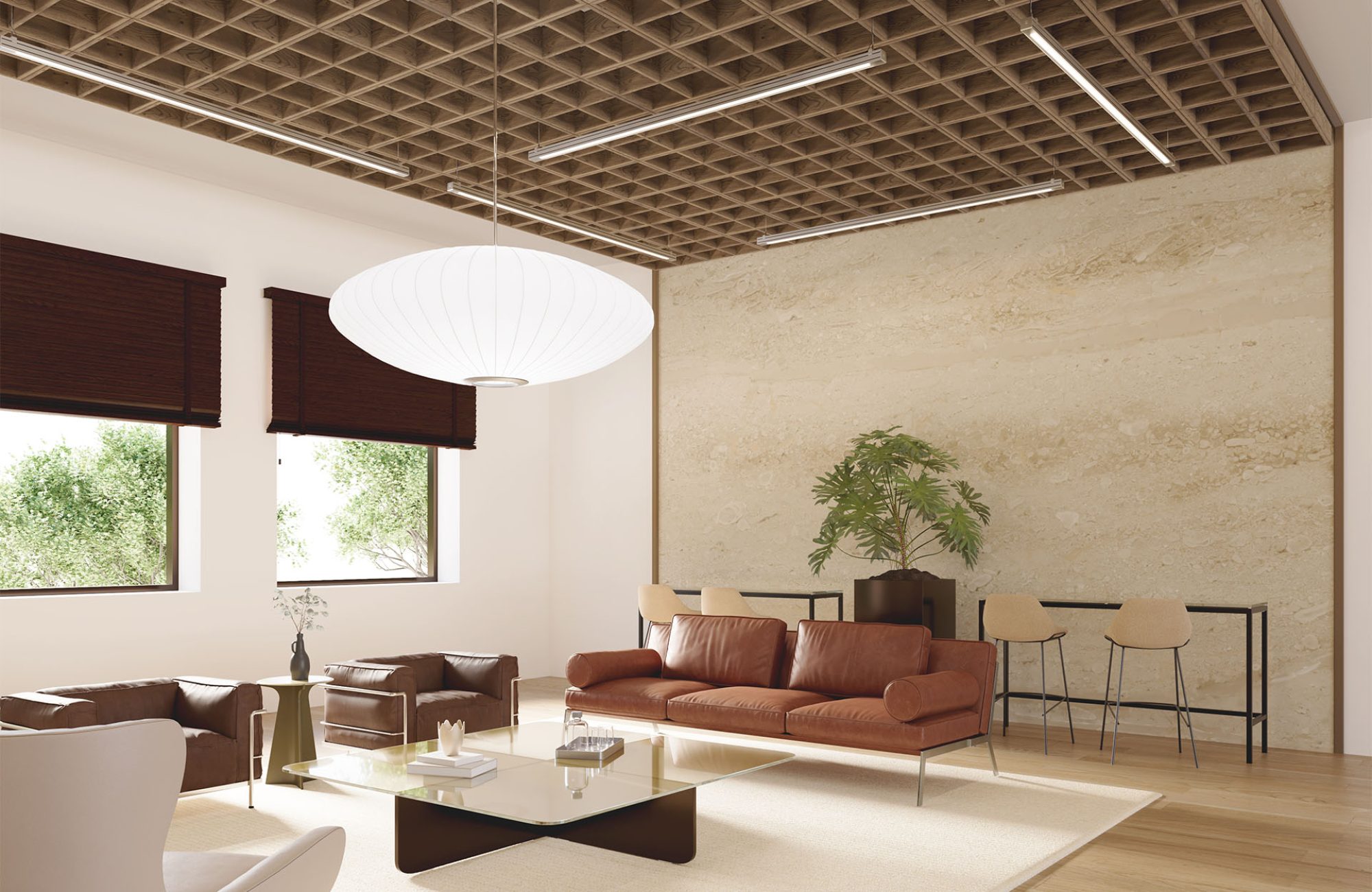 Woven, Windowpane Ceiling Frame | Mocha Legno | WoodGrain Collection