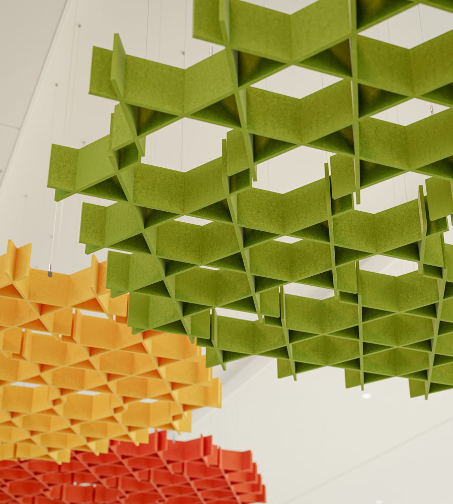 Interlace, Web Ceiling Clouds | Carrot, Popcorn, Wasabi | Premier Collection