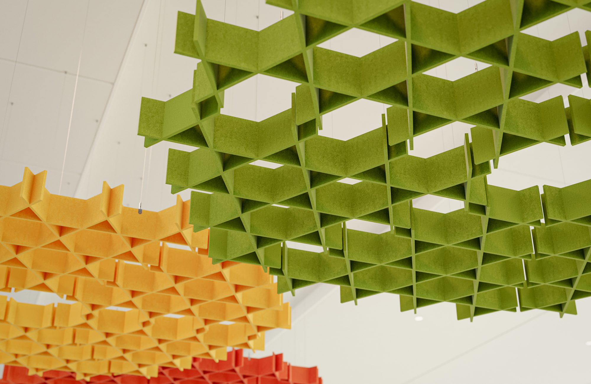 Interlace, Web Ceiling Clouds | Carrot, Popcorn, Wasabi | Premier Collection