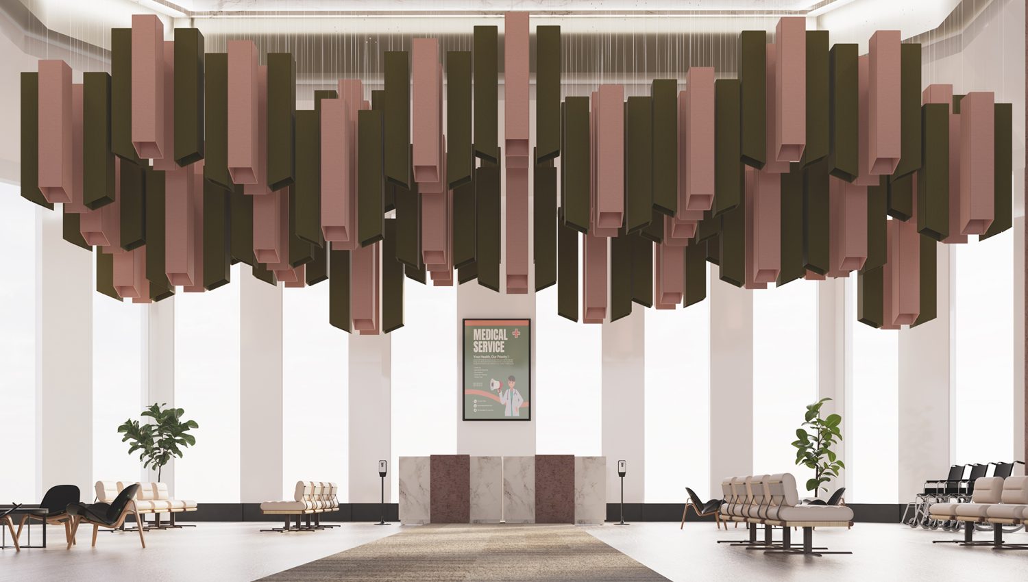 Pendant, Square Ceiling Clouds | Eucalyptus, Flamingo | Premier Collection