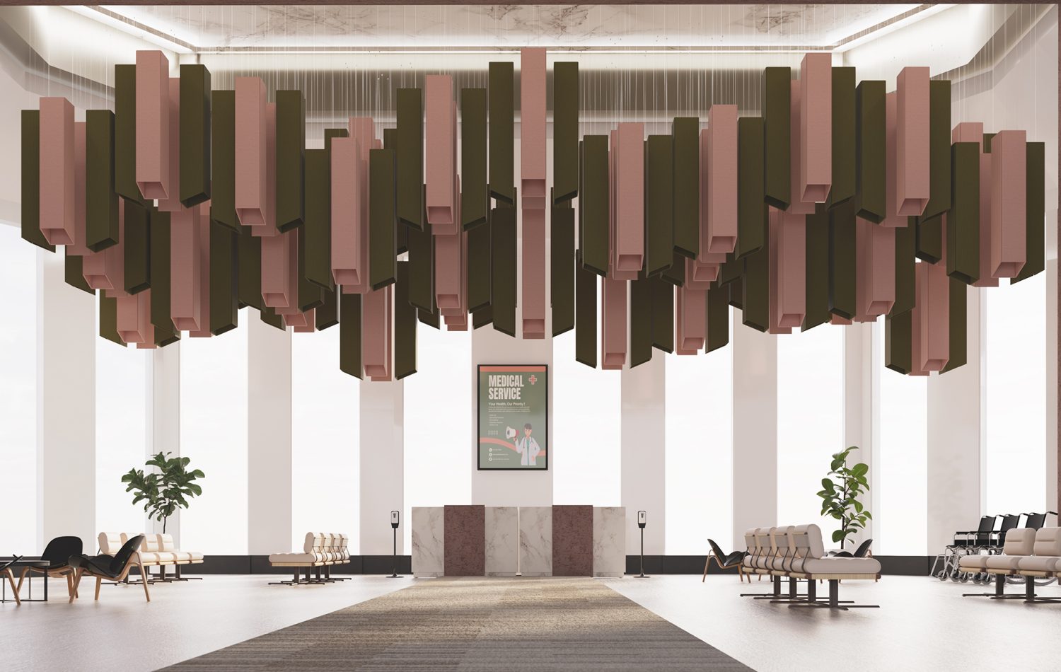 Pendant, Square Ceiling Clouds | Eucalyptus, Flamingo | Premier Collection