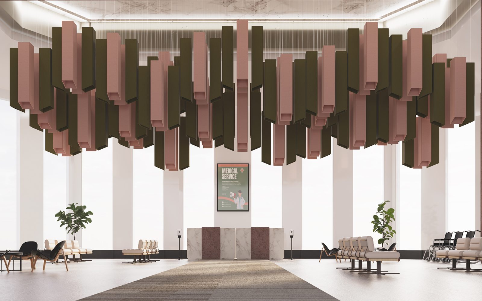 Pendant, Square Ceiling Clouds | Eucalyptus, Flamingo | Premier Collection