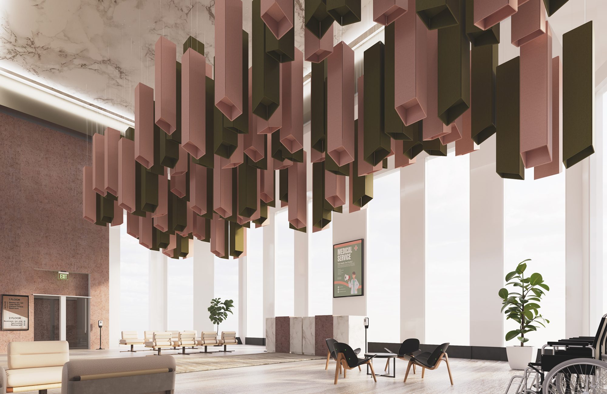 Pendant, Square Ceiling Clouds | Eucalyptus, Flamingo | Premier Collection
