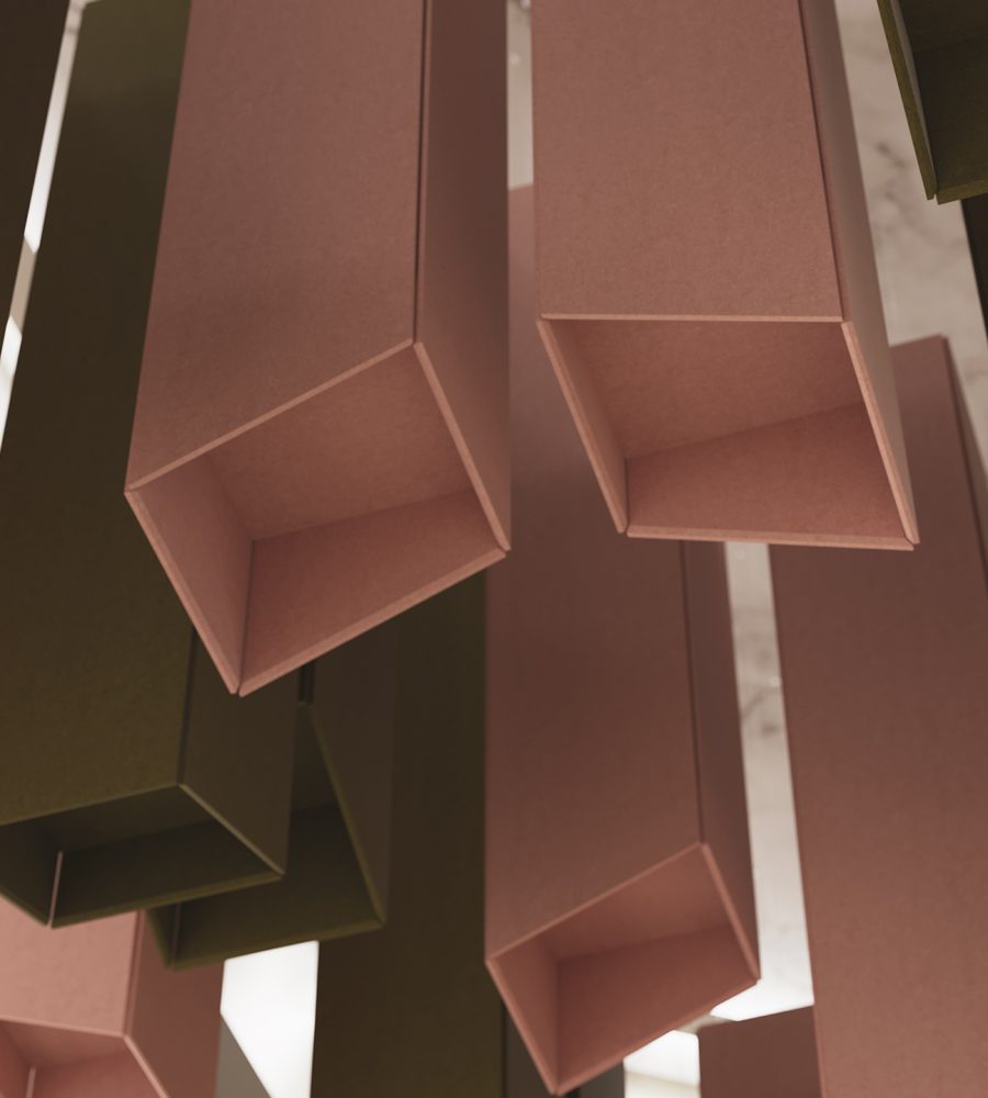 Pendant, Square Ceiling Clouds | Eucalyptus, Flamingo | Premier Collection