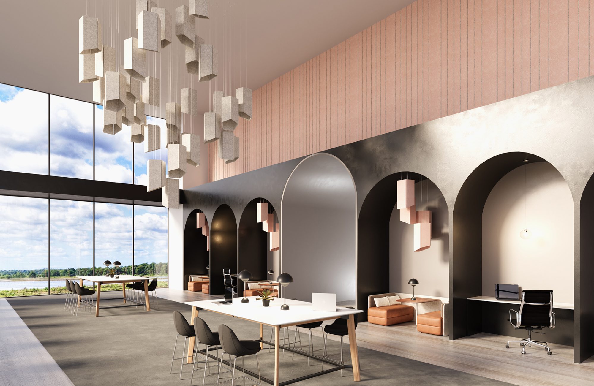 Pendant, Pentagon Ceiling Clouds | Milkyway | Spine, Bars A Wall Panels | Valentine, Milkyway | Premier Collection
