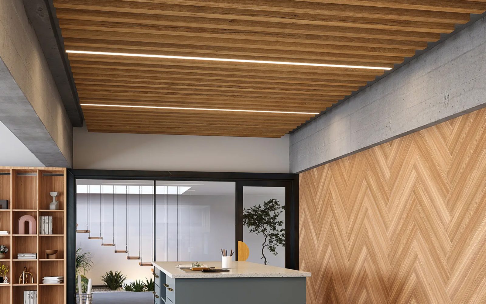 Truss Ceiling Baffles | Log Cabin | WoodGrain Collection