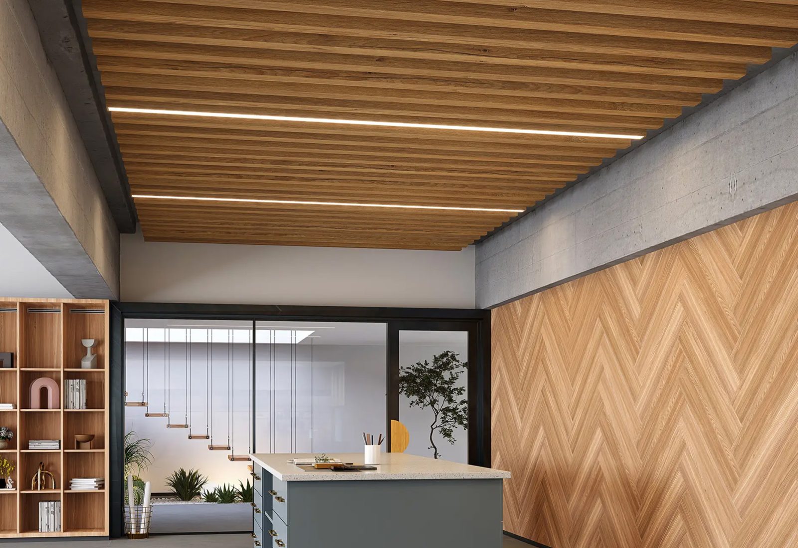 Truss Ceiling Baffles | Log Cabin | WoodGrain Collection