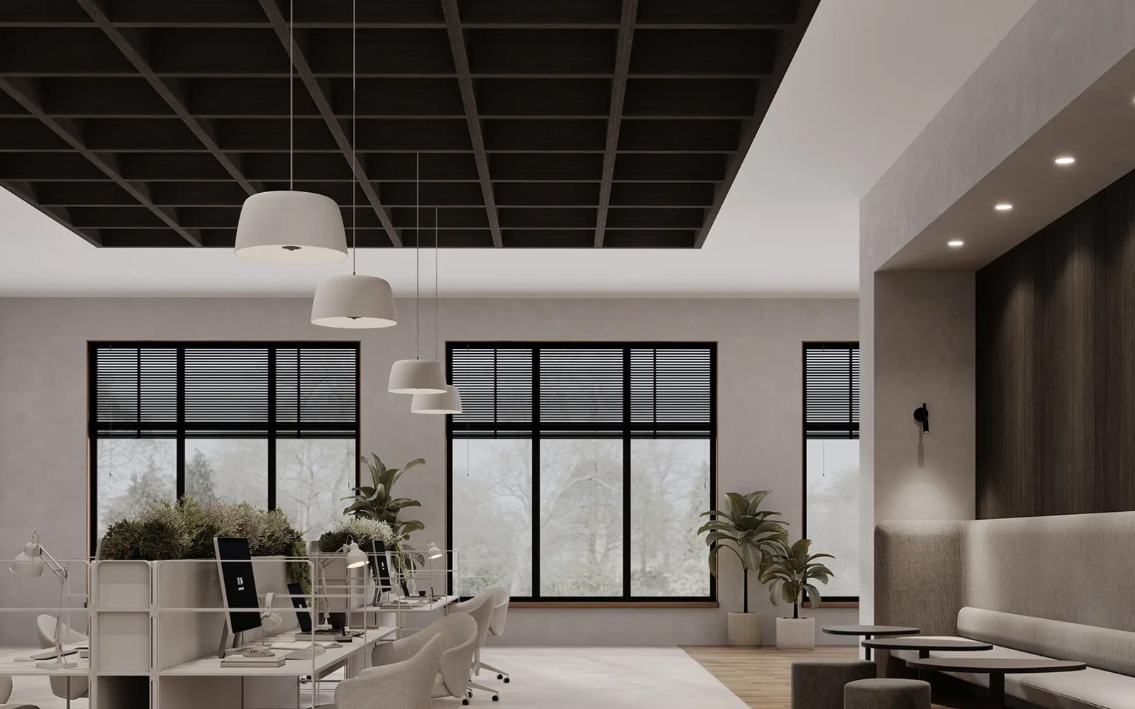 Framework Open Ceiling Grids | Charred Larch | WoodGrain Collection