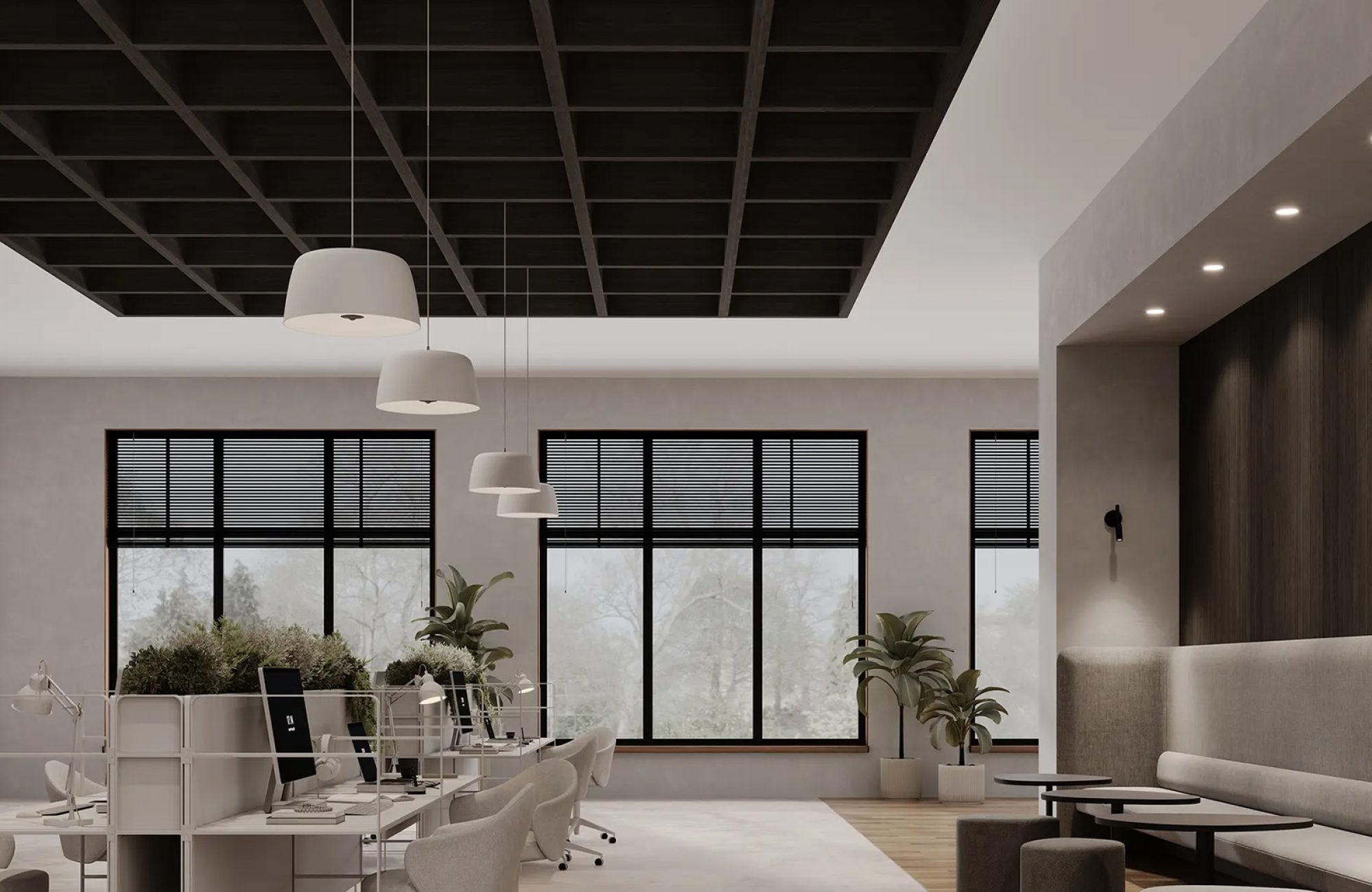 Framework Open Ceiling Grids | Charred Larch | WoodGrain Collection