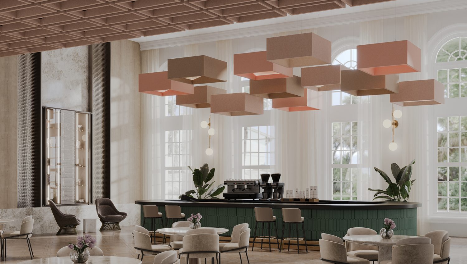 Blox, Angled Ceiling Clouds | Valentine, Quartz, Umber | Premier Collection