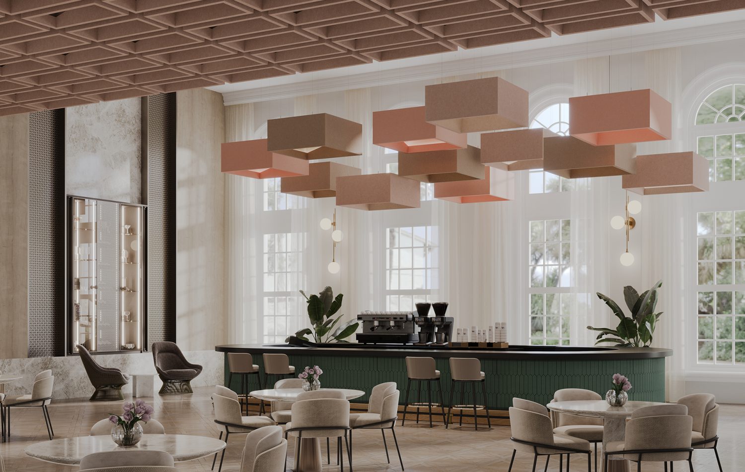 Blox, Angled Ceiling Clouds | Valentine, Quartz, Umber | Premier Collection