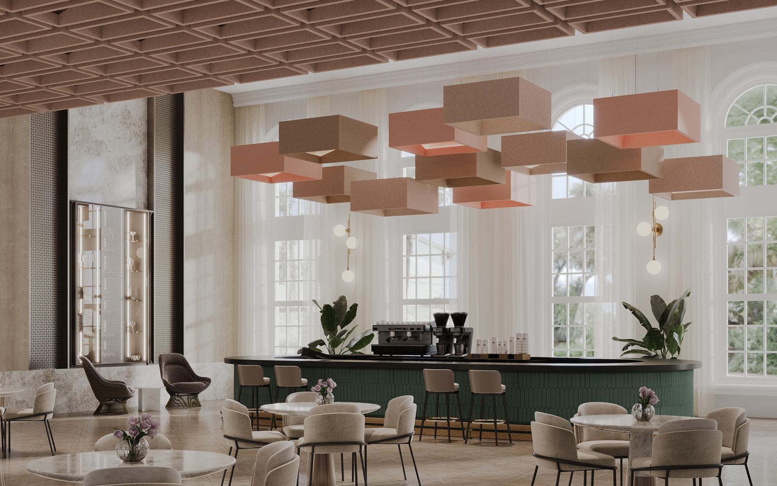 Blox, Angled Ceiling Clouds | Valentine, Quartz, Umber | Premier Collection