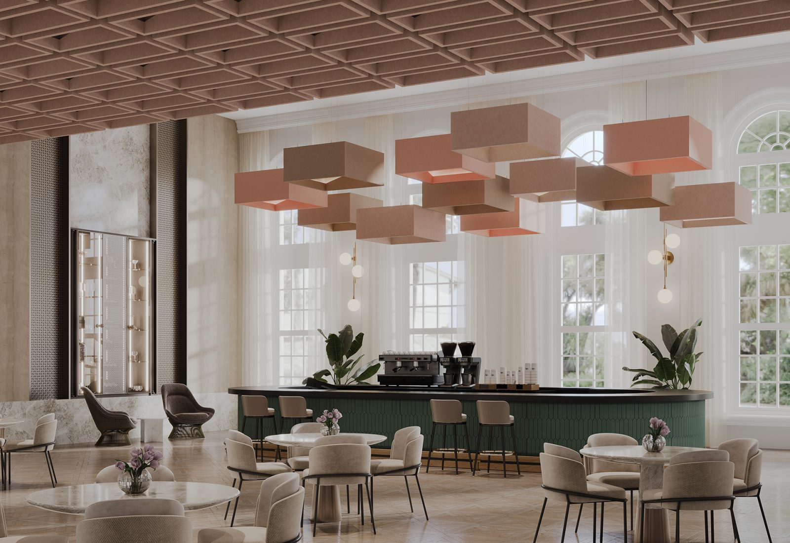 Blox, Angled Ceiling Clouds | Valentine, Quartz, Umber | Premier Collection