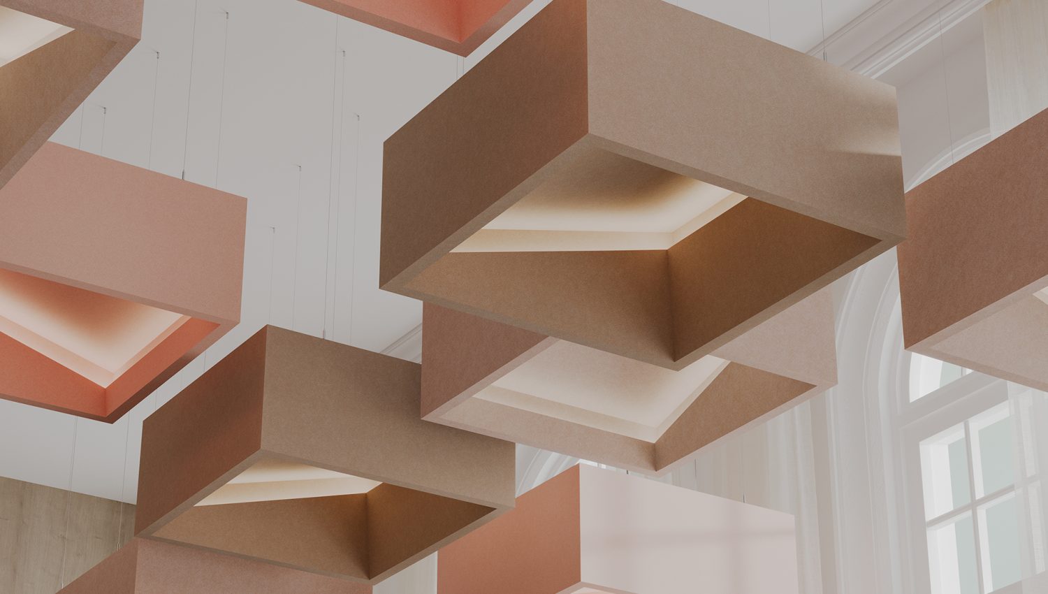 Blox, Angled Ceiling Clouds | Valentine, Quartz, Umber | Premier Collection