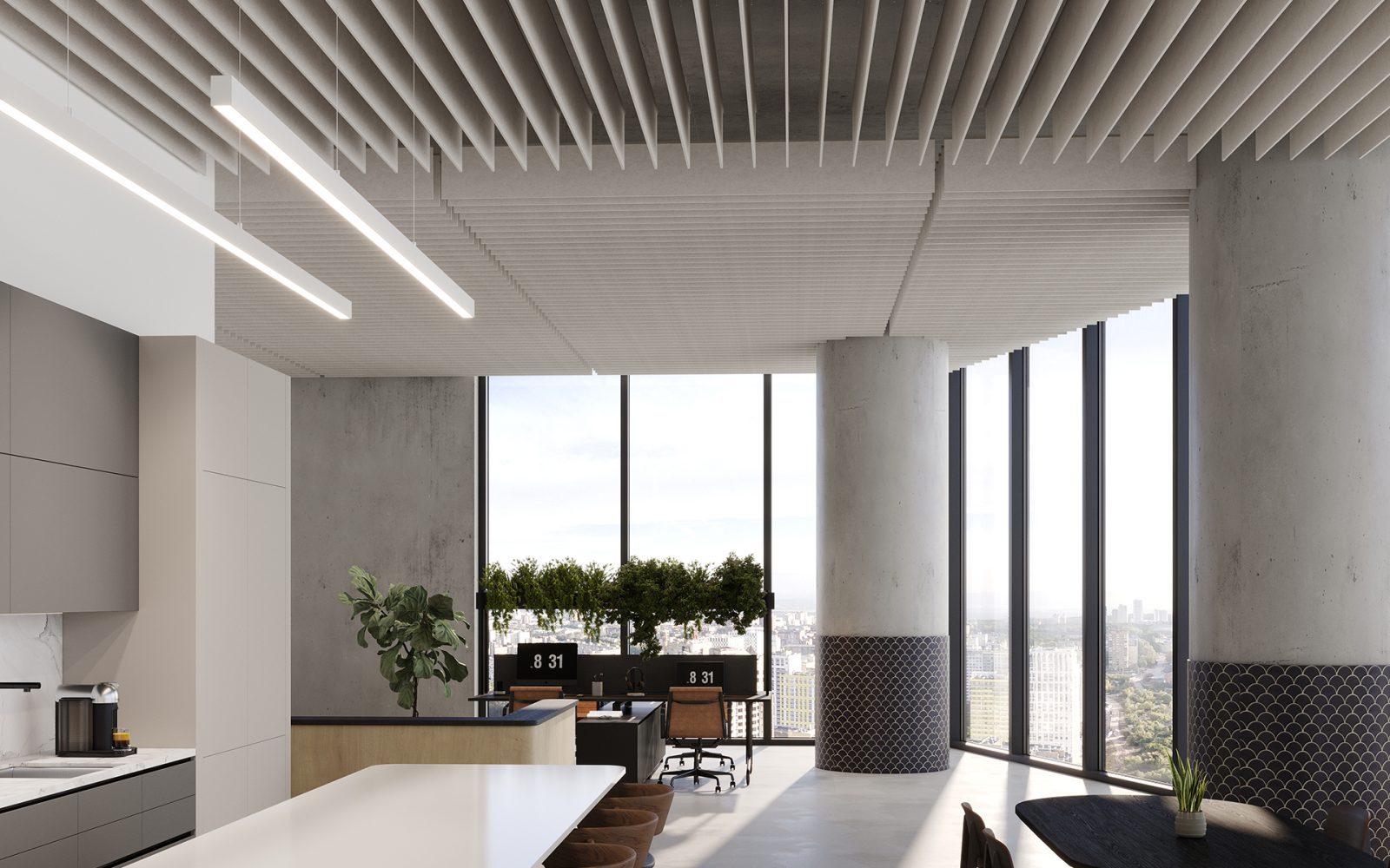 Linear Ceiling Baffles | Almond | Premier Collection