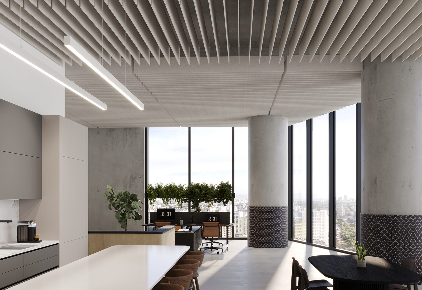 Linear Ceiling Baffles | Almond | Premier Collection