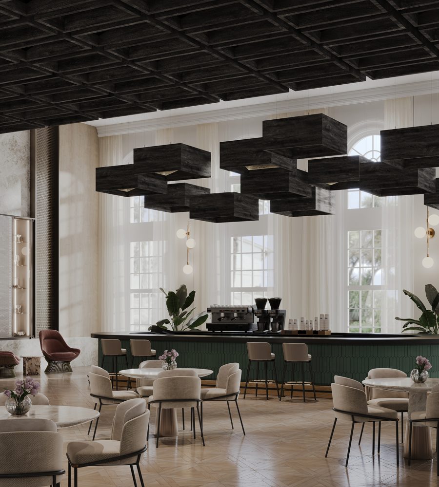 Blox, Angled Ceiling Clouds | Charred Larch | WoodGrain Collection