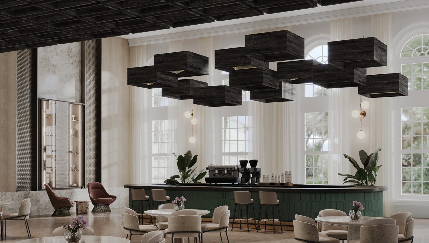 Blox, Angled Ceiling Clouds | Charred Larch | WoodGrain Collection