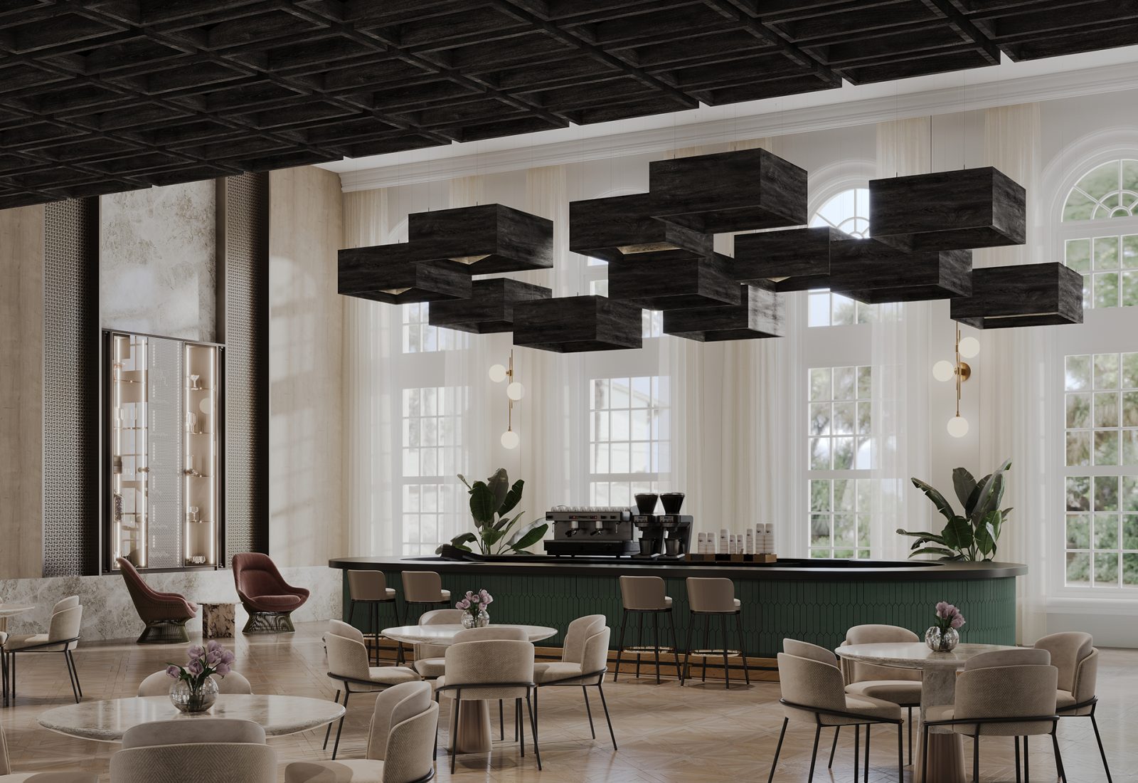 Blox, Angled Ceiling Clouds | Charred Larch | WoodGrain Collection