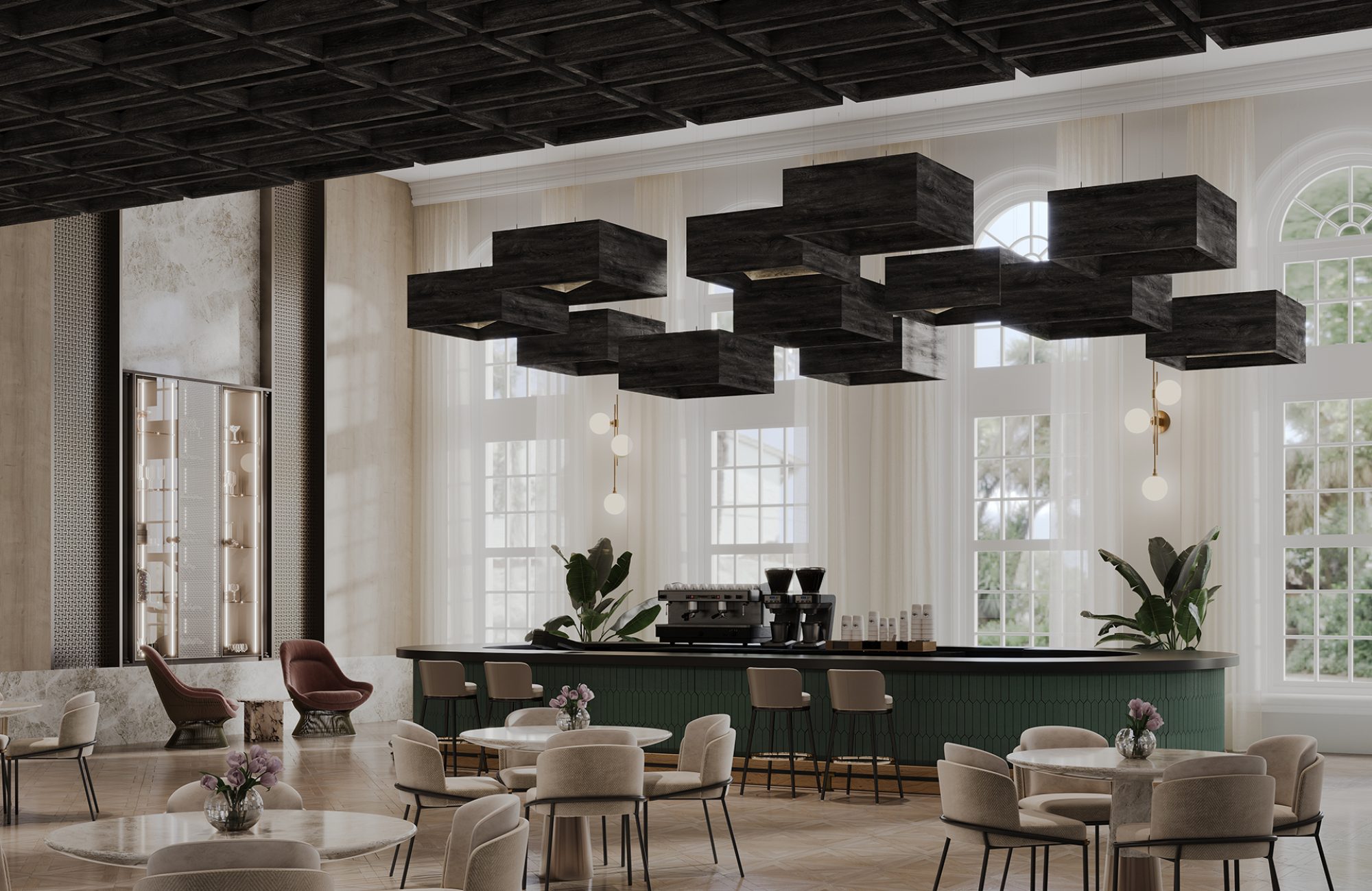 Blox, Angled Ceiling Clouds | Charred Larch | WoodGrain Collection