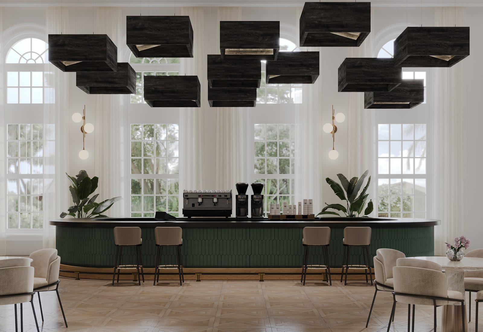 Blox, Angled Ceiling Clouds | Charred Larch | WoodGrain Collection