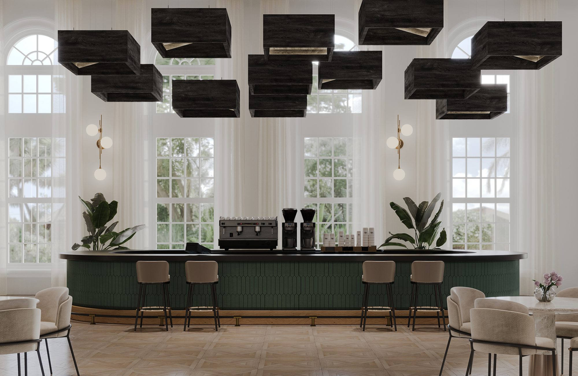 Blox, Angled Ceiling Clouds | Charred Larch | WoodGrain Collection