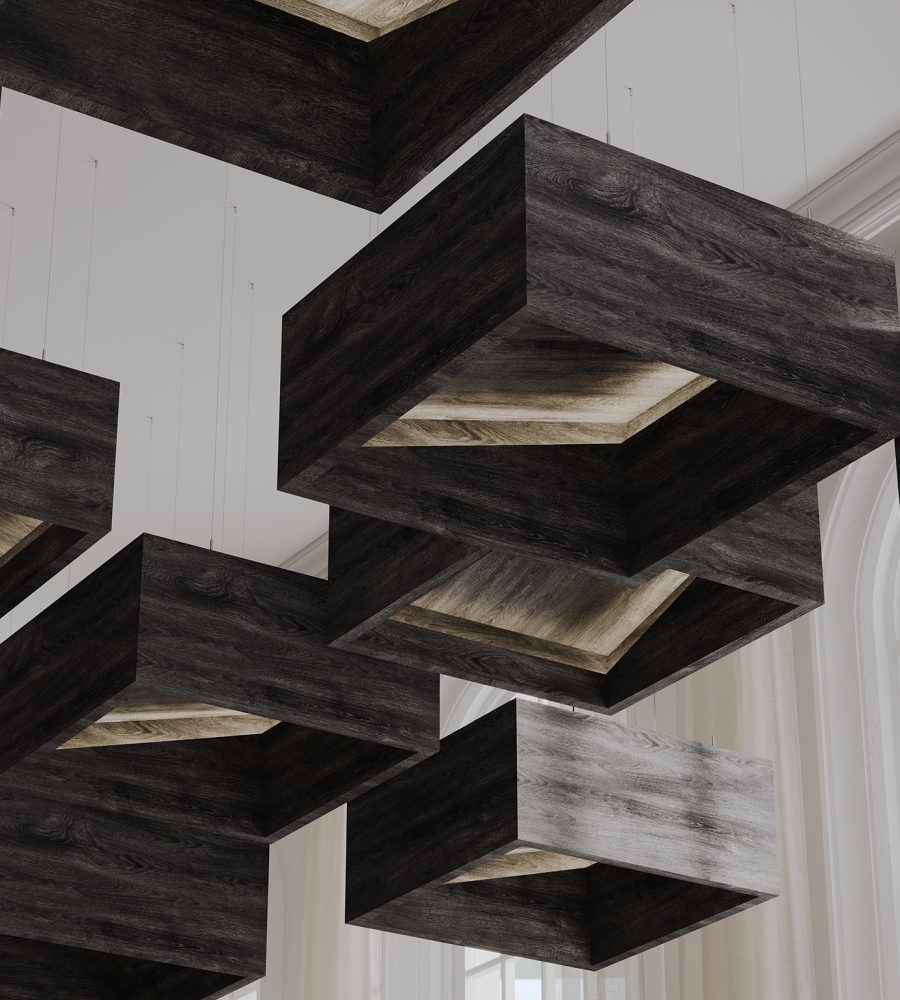 Blox, Angled Ceiling Clouds | Charred Larch | WoodGrain Collection