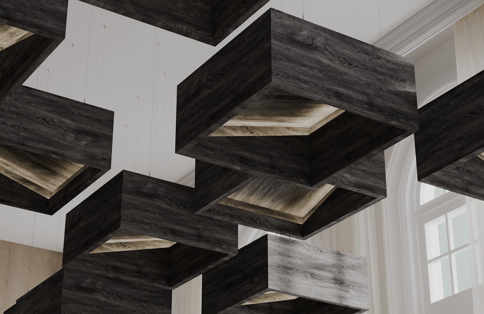 Blox, Angled Ceiling Clouds | Charred Larch | WoodGrain Collection