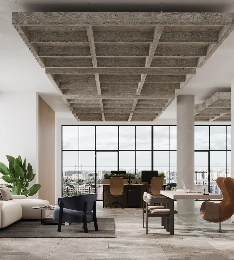 Framework Capped Ceiling Grids | Woodland Fog | WoodGrain Collection
