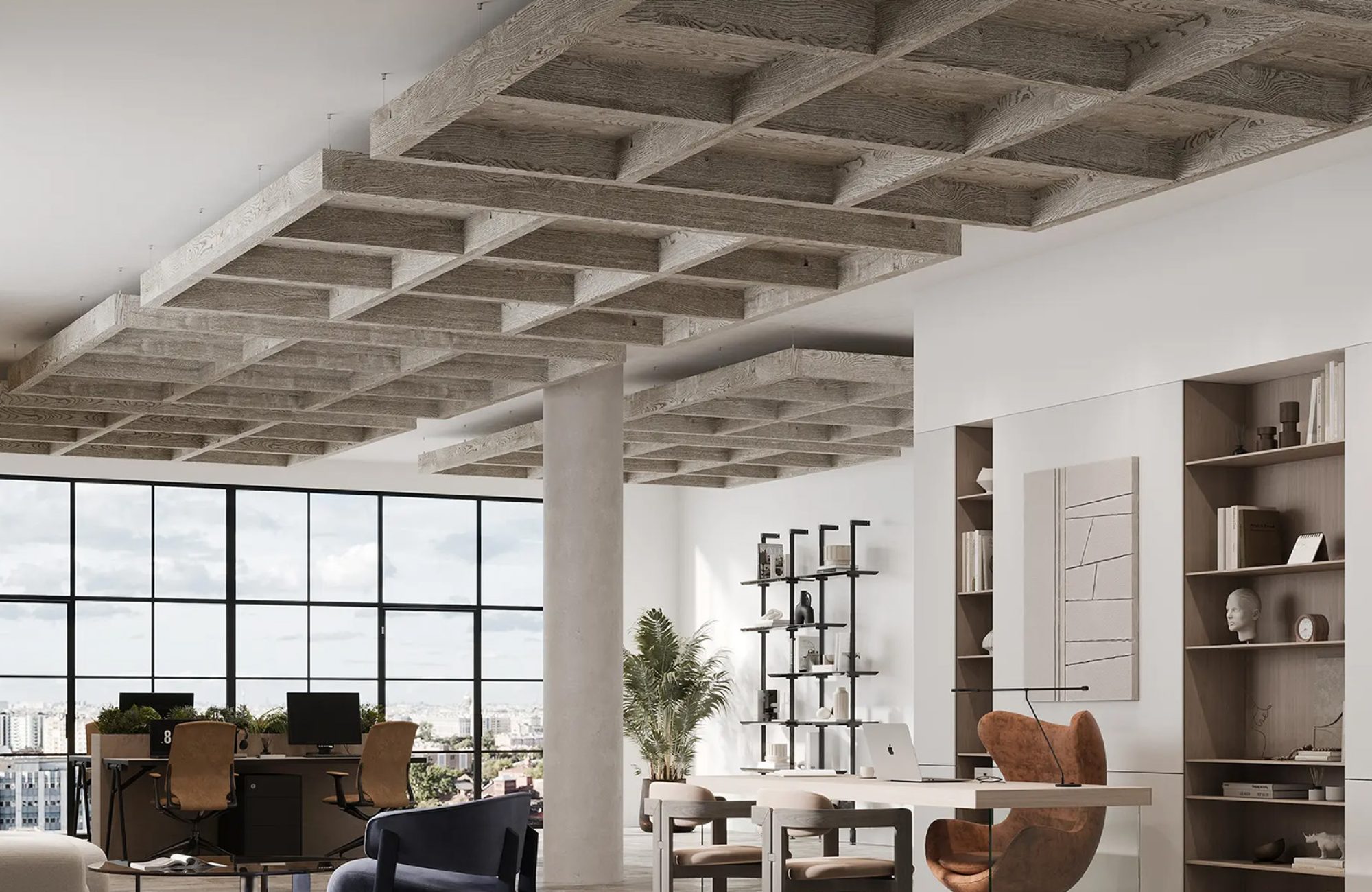 Framework Capped Ceiling Grids | Woodland Fog | WoodGrain Collection