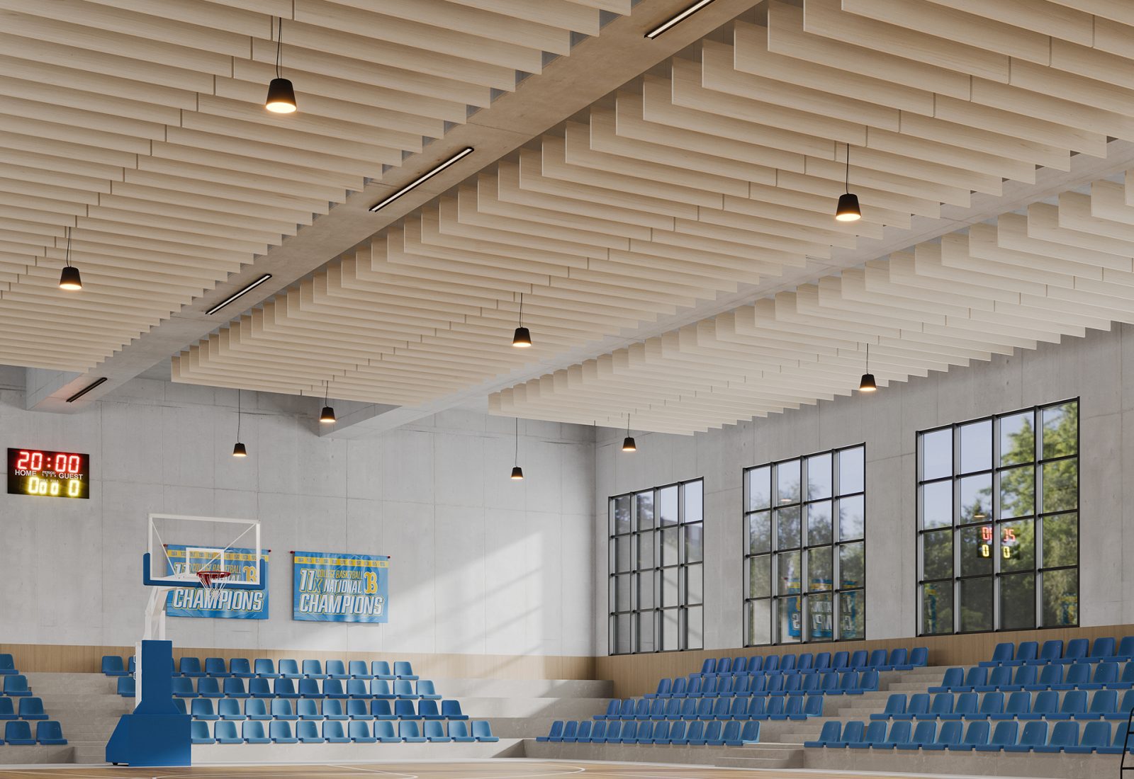 Linear Ceiling Baffles | White Oak | WoodGrain Collection