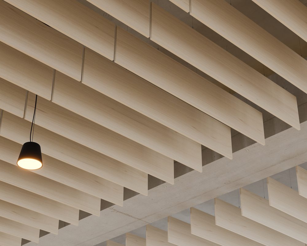 Linear Ceiling Baffles | White Oak | WoodGrain Collection