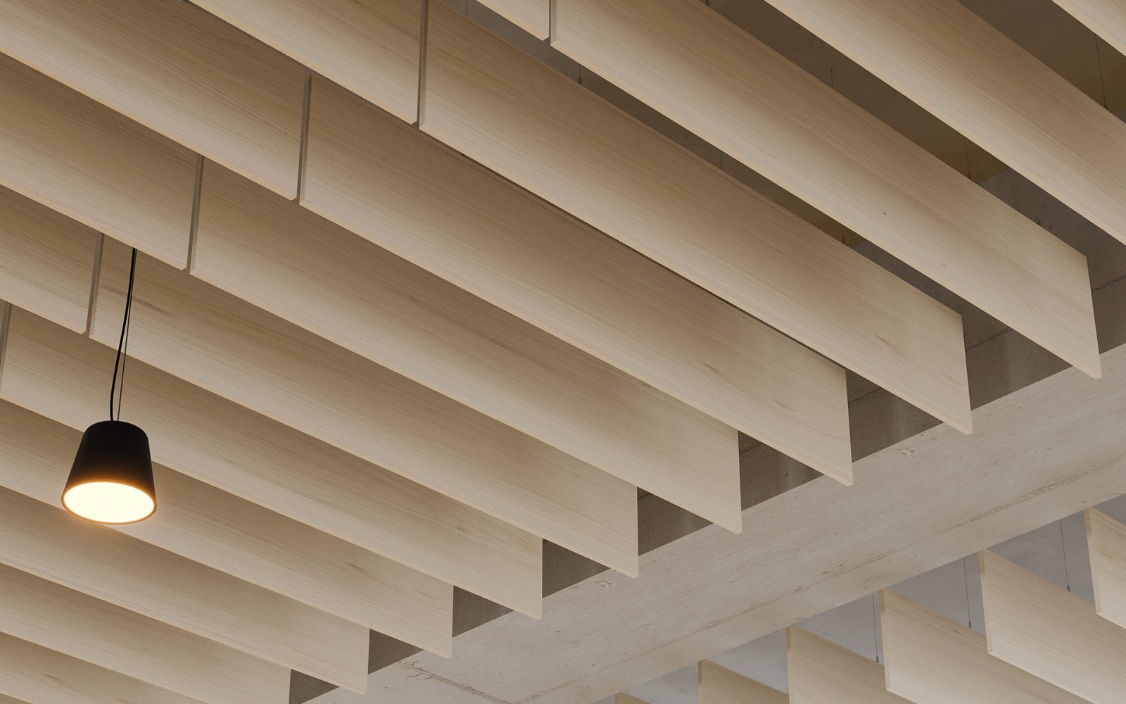 Linear Ceiling Baffles | White Oak | WoodGrain Collection