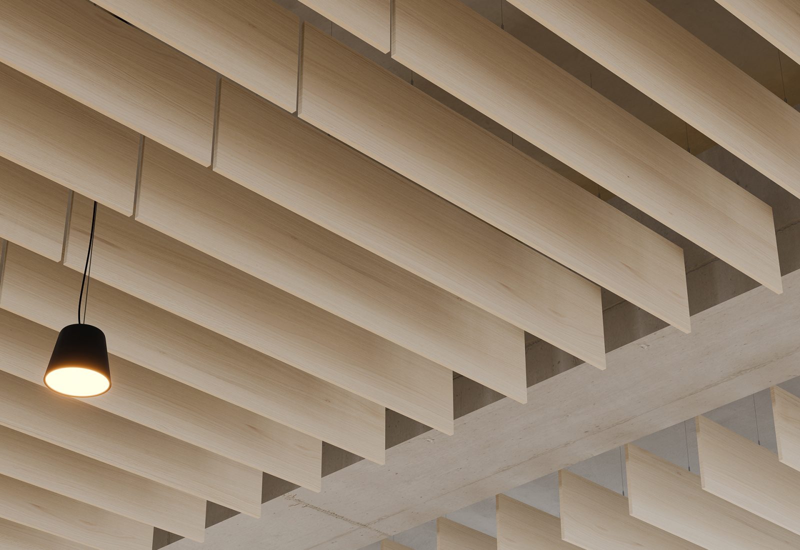 Linear Ceiling Baffles | White Oak | WoodGrain Collection