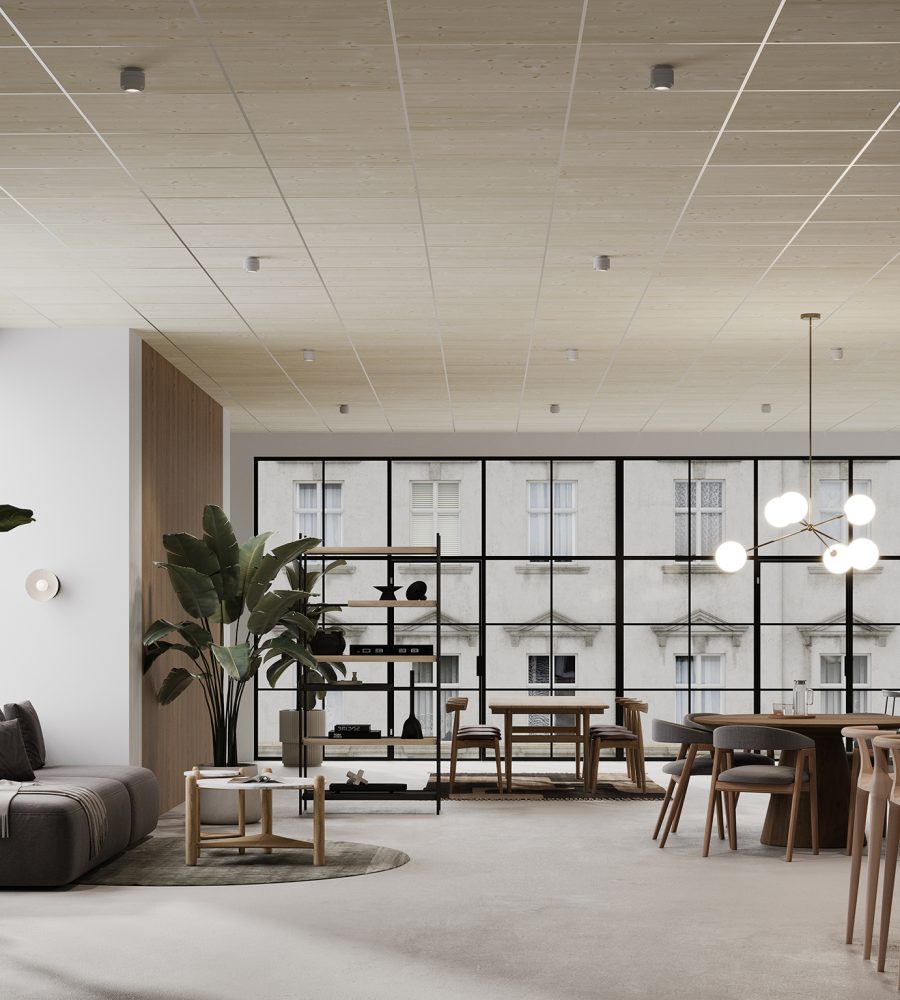 Cover, Staple Ceiling Panels | Knotty Spruce | WoodGrain Collection