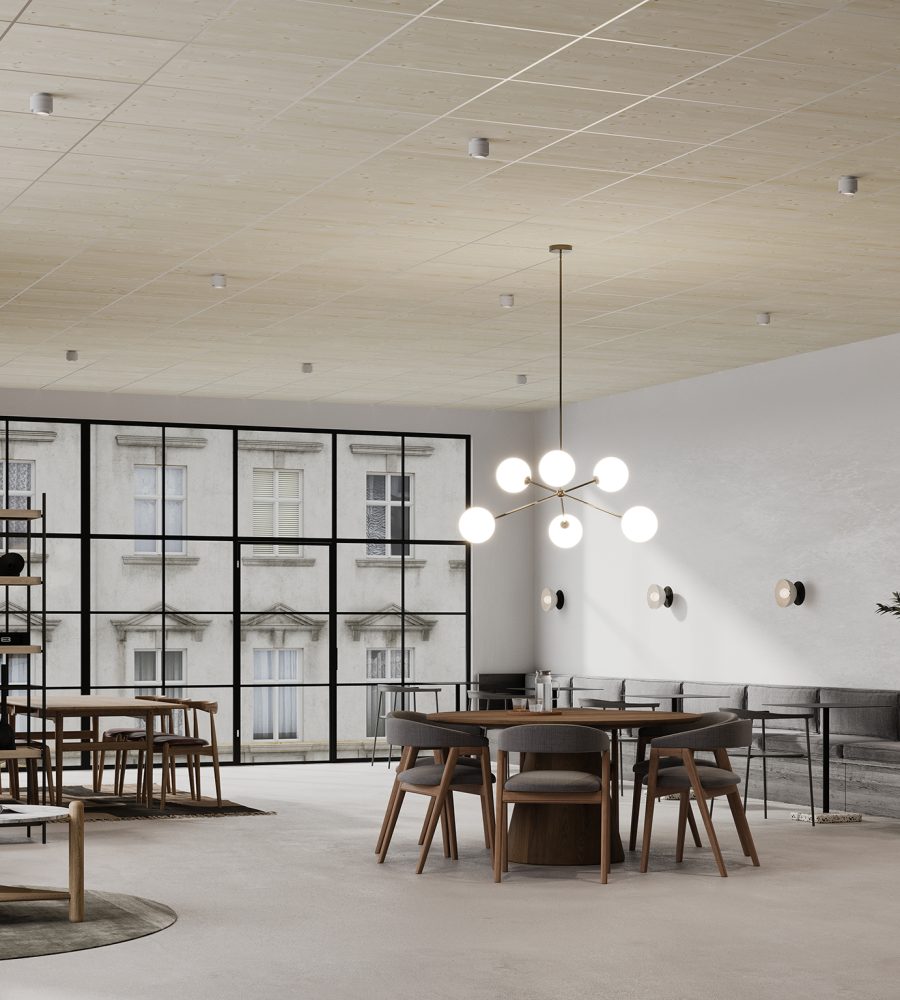 Cover, Staple Ceiling Panels | Knotty Spruce | WoodGrain Collection