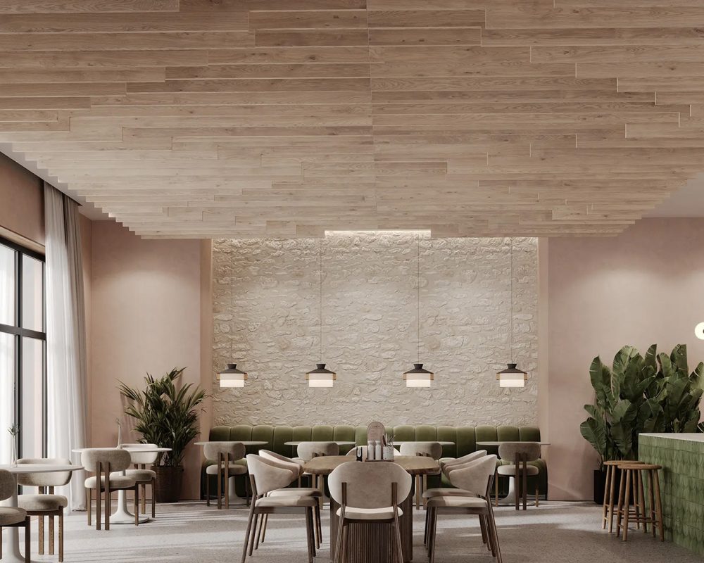 Step Ceiling Baffles | Mountain Lodge | WoodGrain Collection