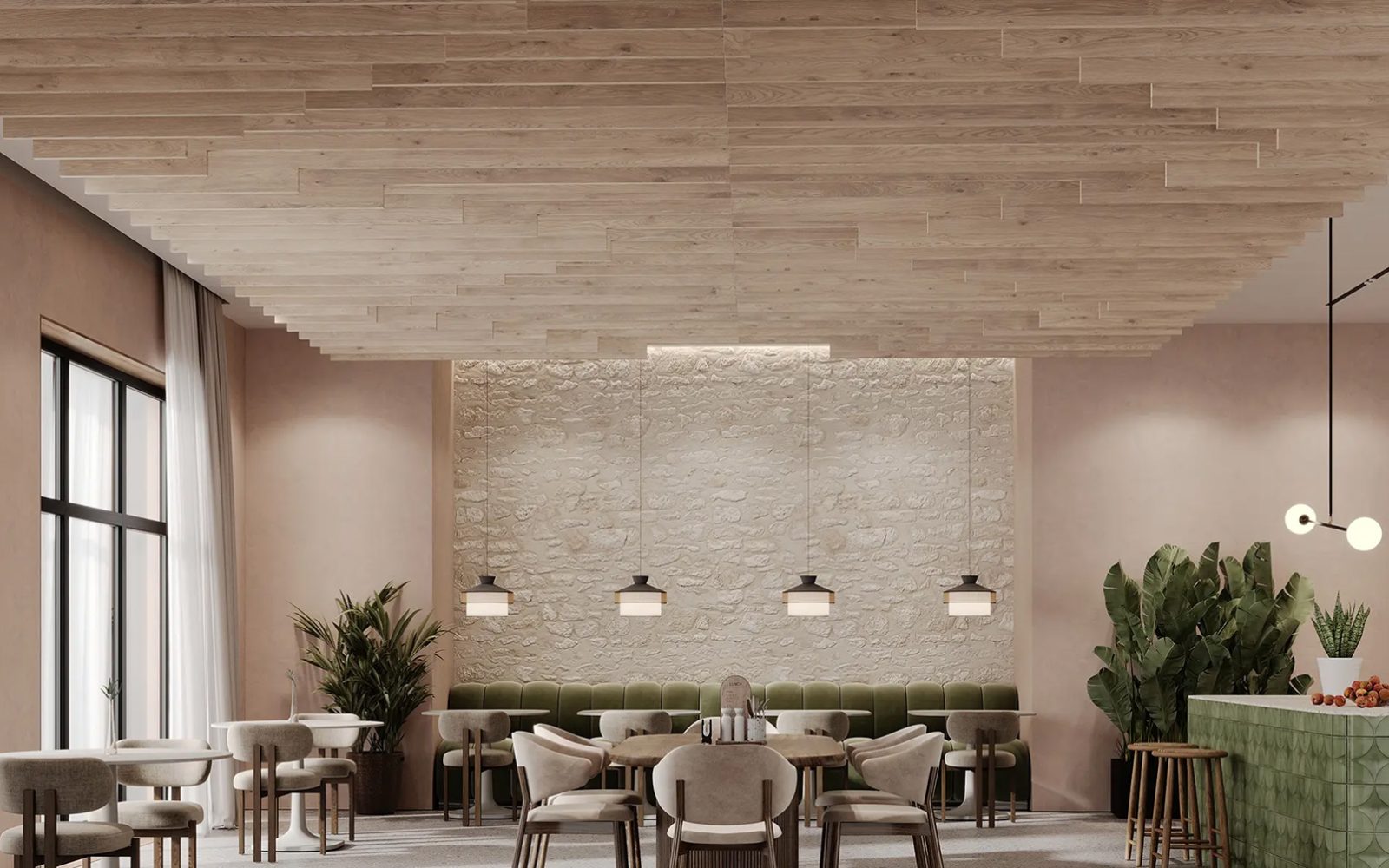 Step Ceiling Baffles | Mountain Lodge | WoodGrain Collection