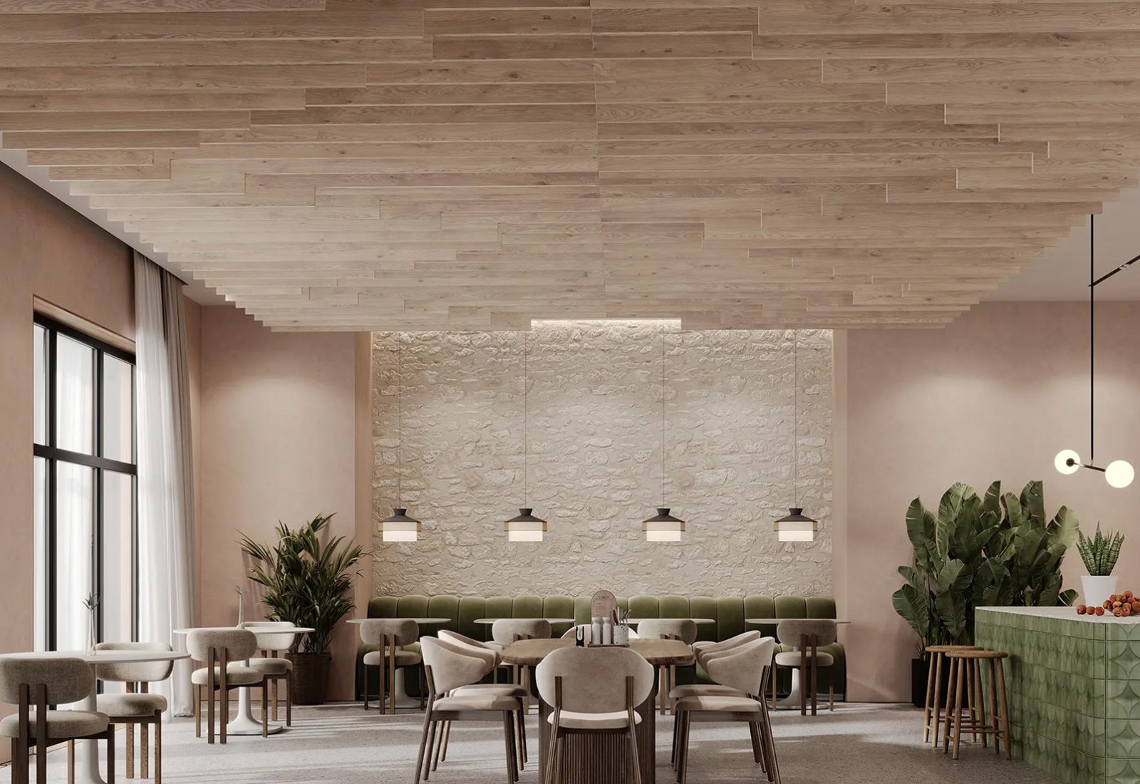 Step Ceiling Baffles | Mountain Lodge | WoodGrain Collection