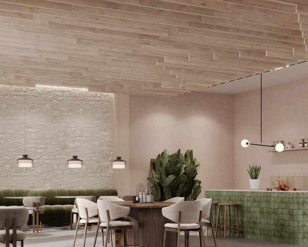 Step Ceiling Baffles | Mountain Lodge | WoodGrain Collection