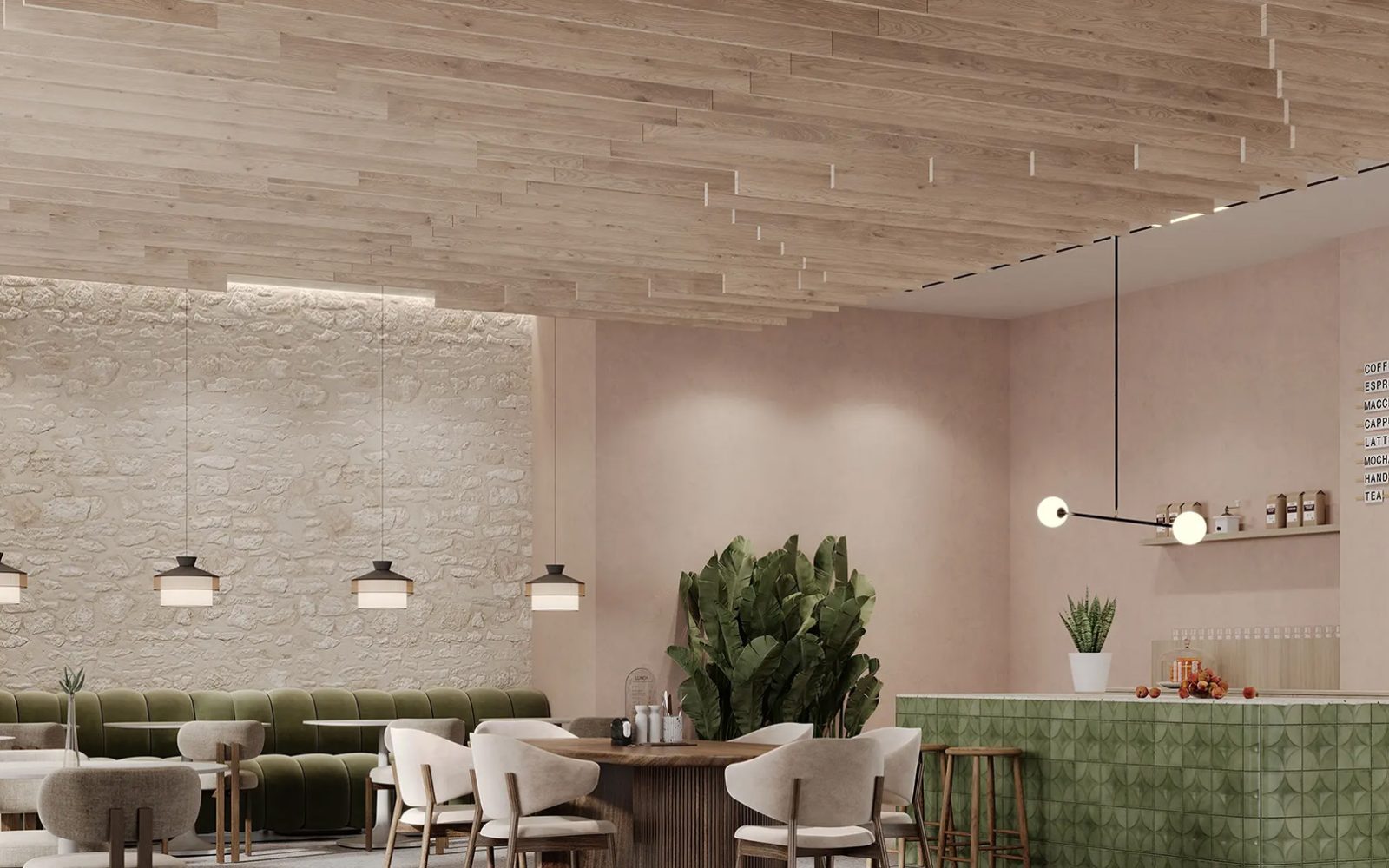 Step Ceiling Baffles | Mountain Lodge | WoodGrain Collection