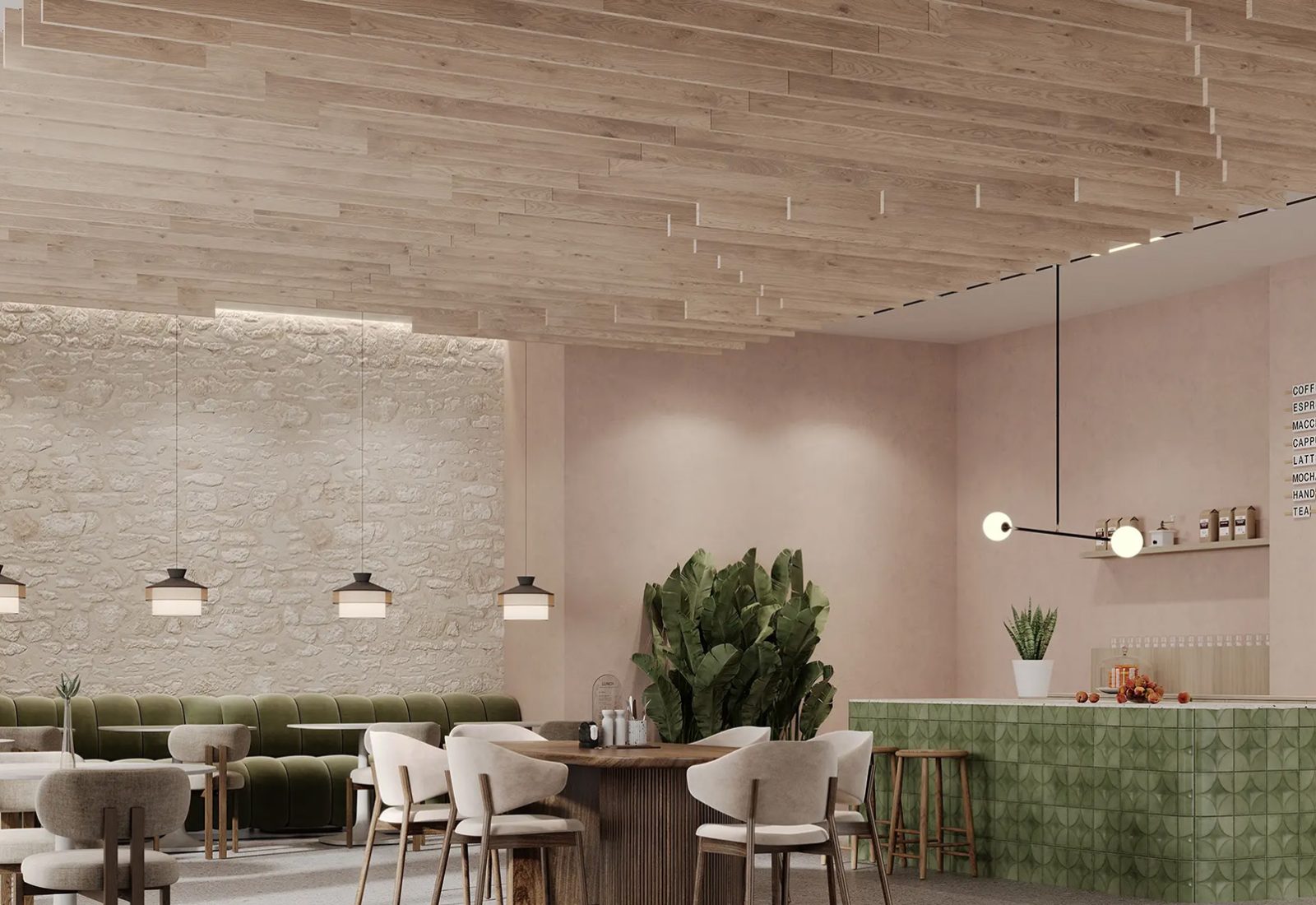 Step Ceiling Baffles | Mountain Lodge | WoodGrain Collection