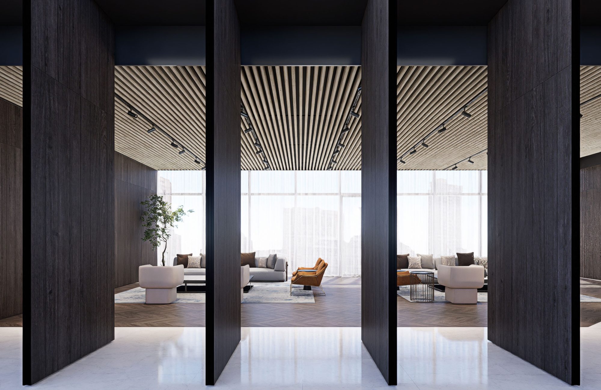WoodBeQuiet 203mm Wall Slats | Barn Door with Black V-Cut | WoodGrain Collection