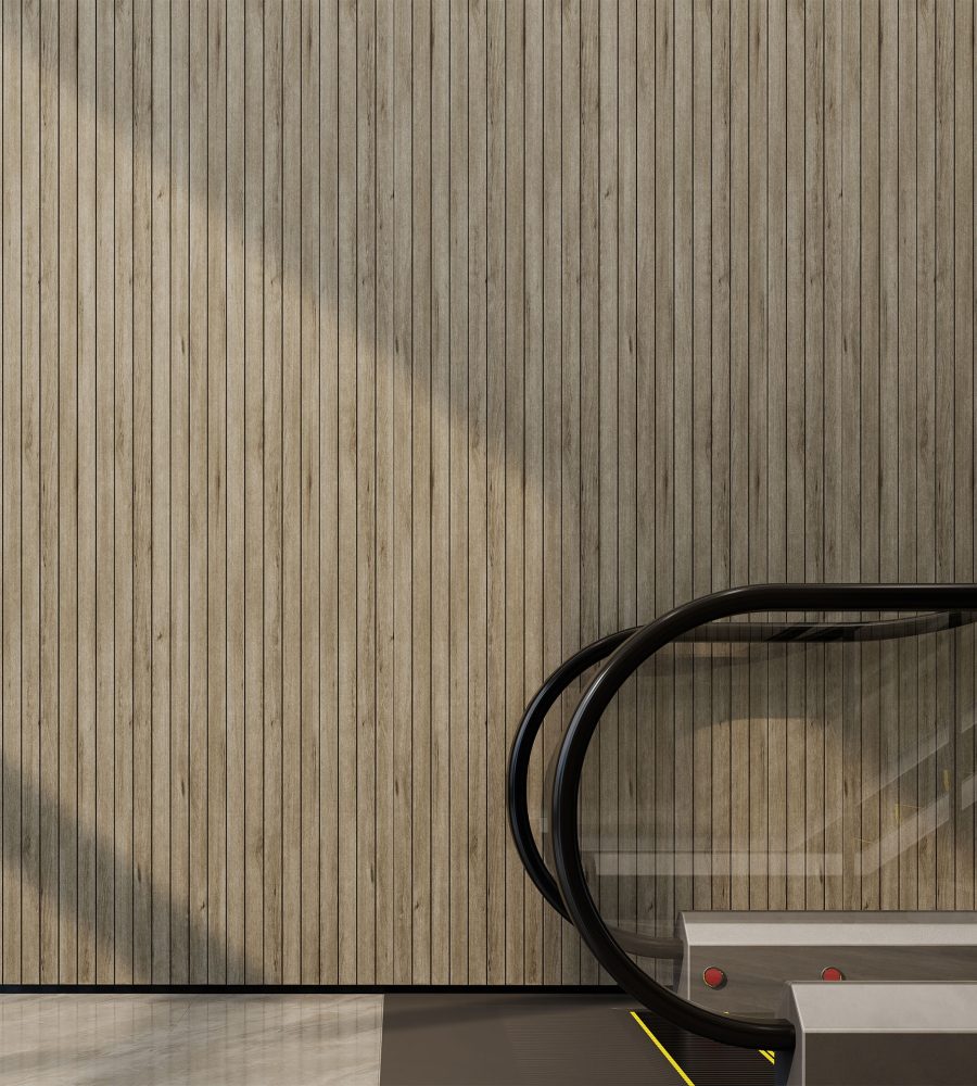 WoodBeQuiet 50mm Wall Slats | Loft with Deep Brown V-Cut | WoodGrain Collection