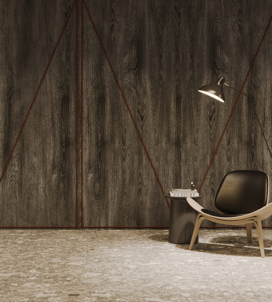 Spine Wall Panels, Cleave | Charred Larch, Peppercorn | Premier, WoodGrain Collections