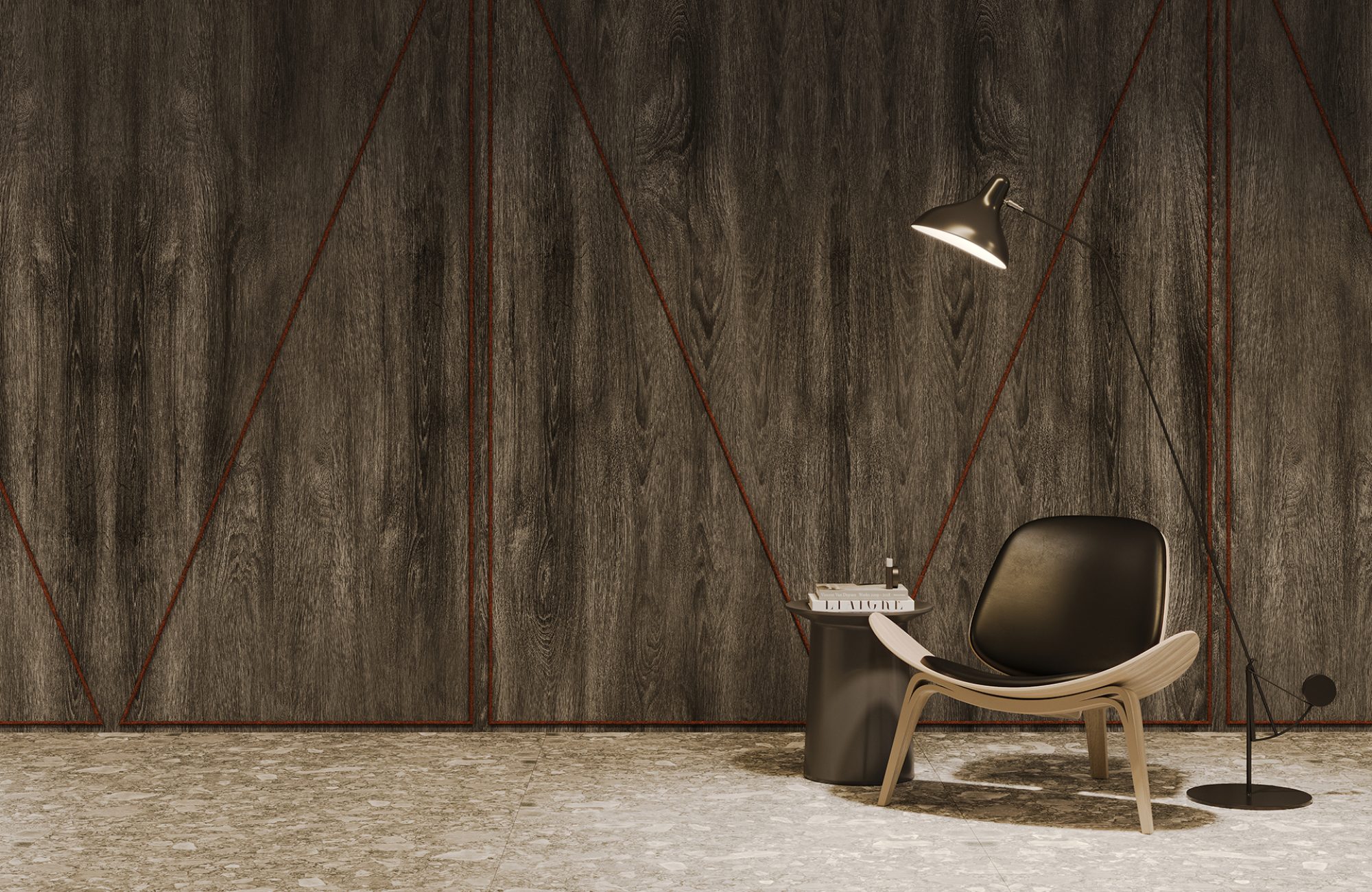 Spine Wall Panels, Cleave | Charred Larch, Peppercorn | Premier, WoodGrain Collections